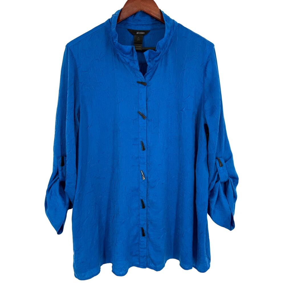 Ali Miles Plus Size 2X Blue Wearable Art to Wear Artsy Blouse Shirt Top Unique